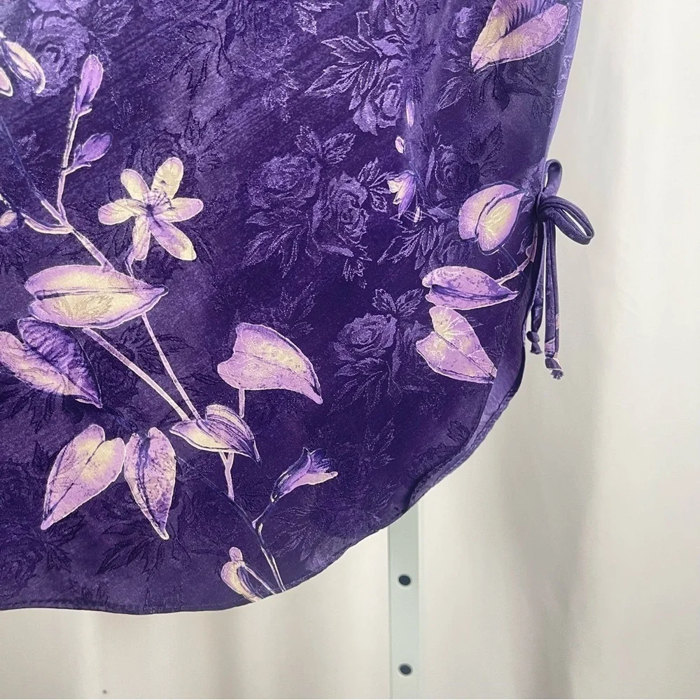 California Dynasty Vintage Large Floral Satin Bow Side Slit Chemise Slip Dress